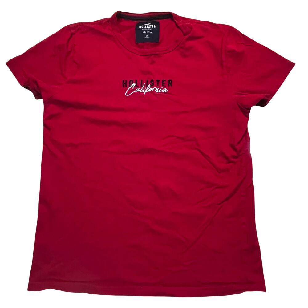 Hollister California Red Script Logo Tee Men’s M Casual Streetwear